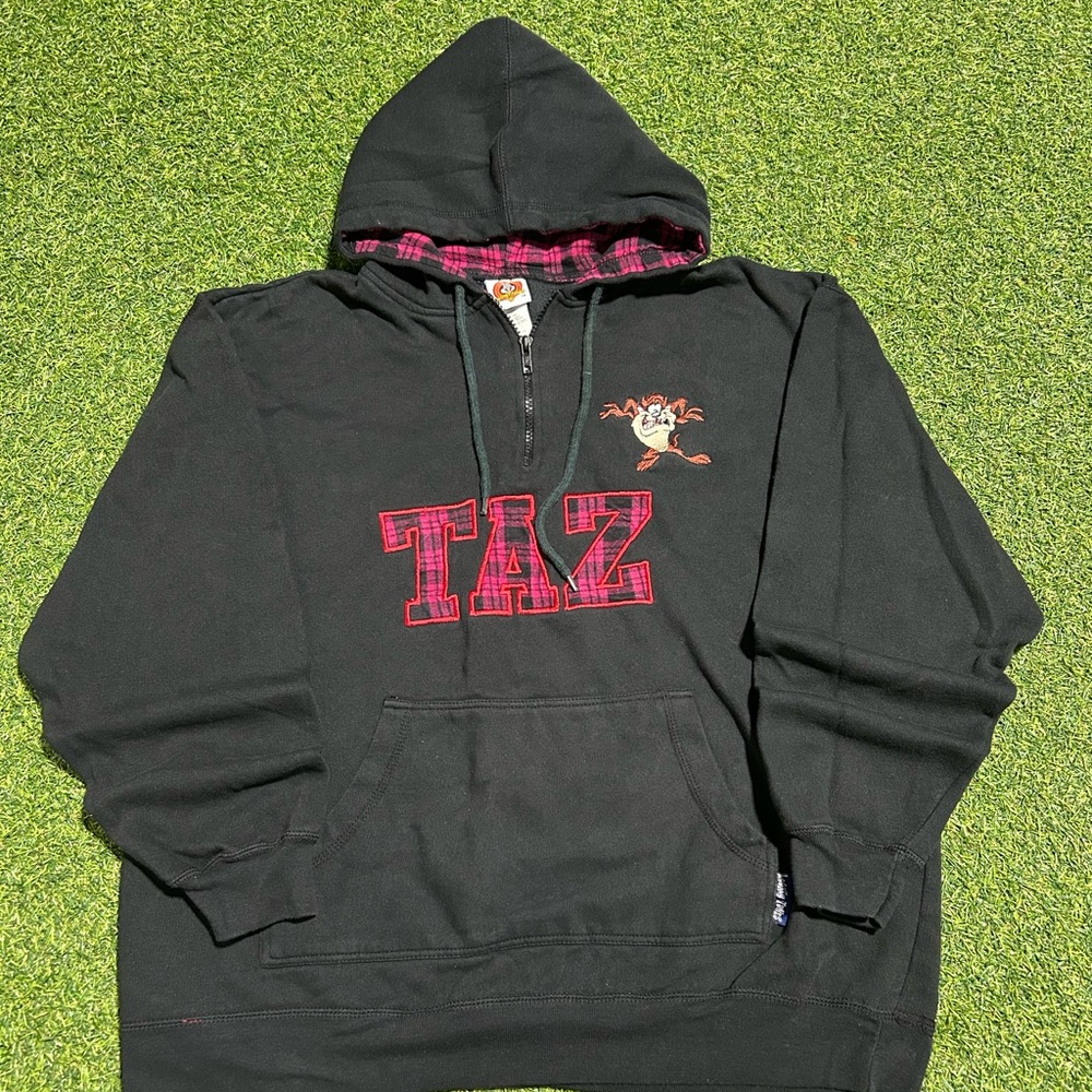 Vintage Looney Tunes Taz Quarter Zip Sweatshirt Hoodie